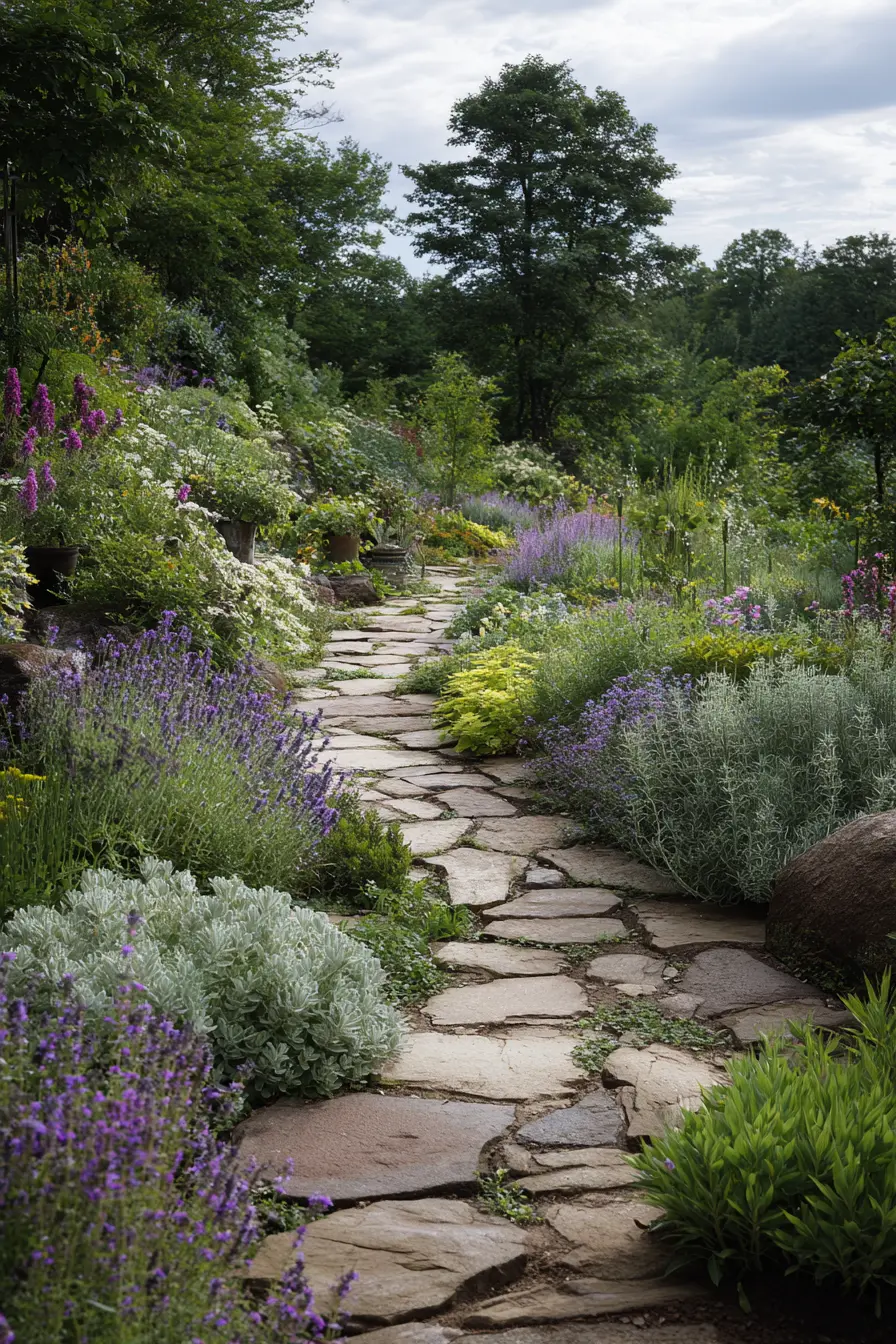 Flagstone Path Through a Blooming Slope