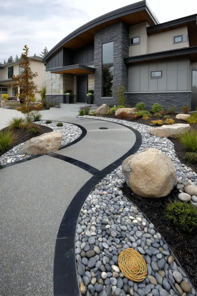 Contemporary Driveway with Stone Accents