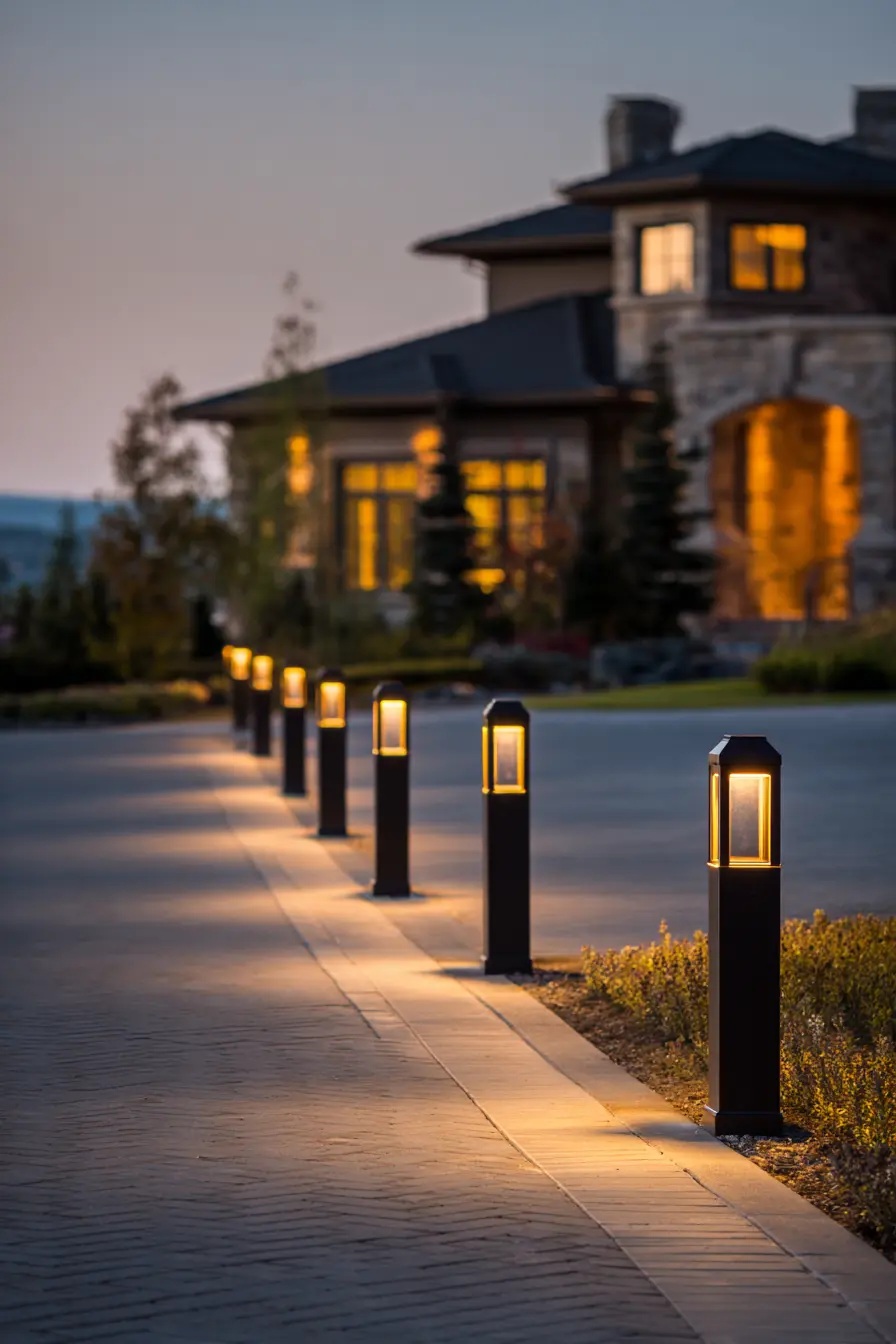 Modern Bollard Lights Guiding the Driveway