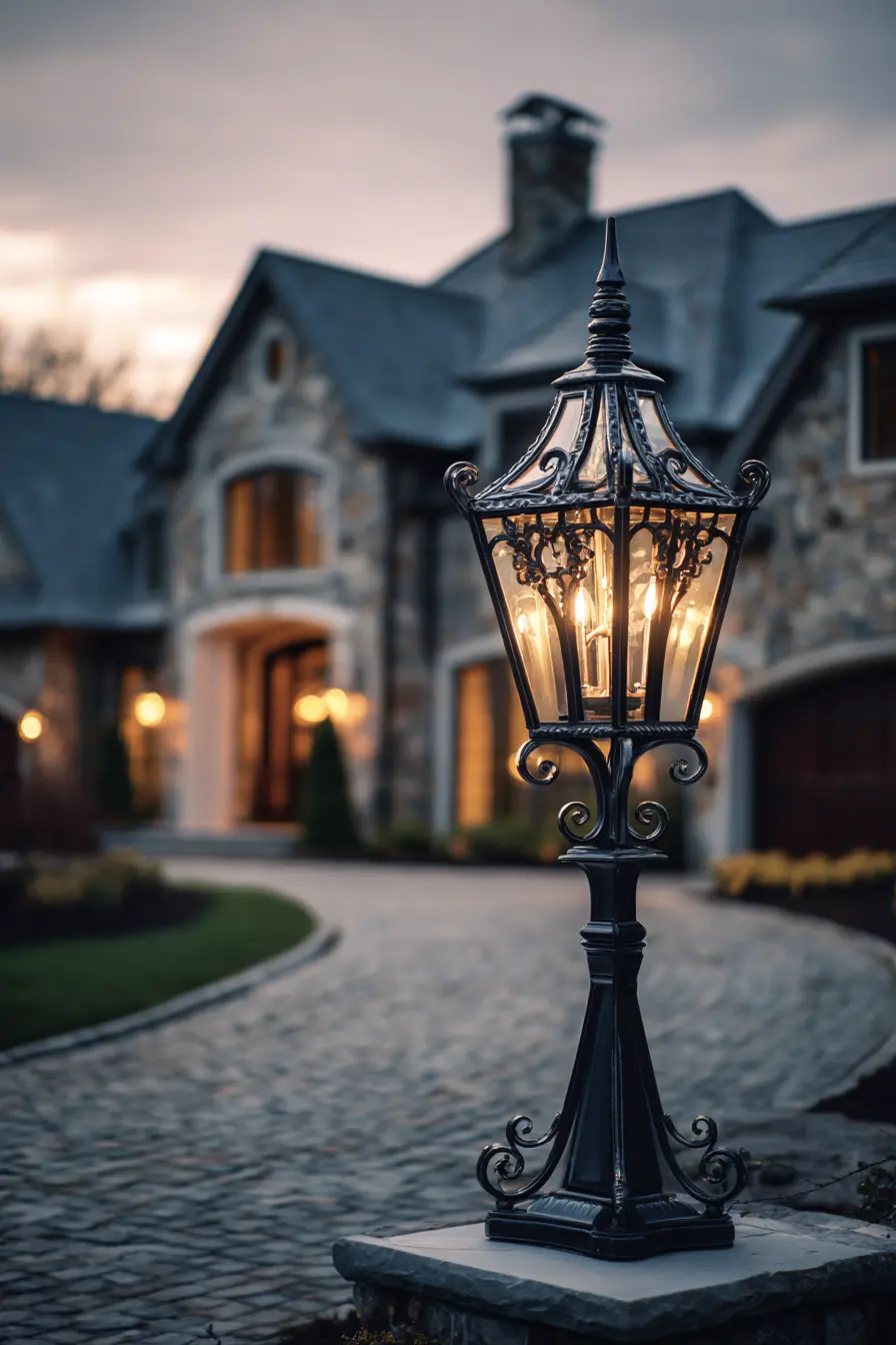 Ornate Driveway Lamp Post with Vintage Charm