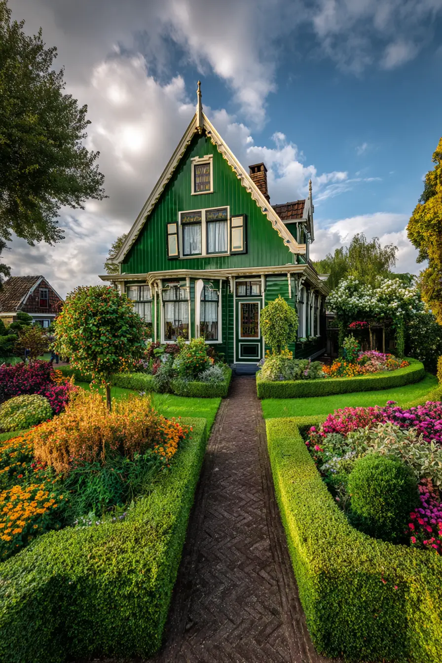 Vibrant Dark Green Home with Manicured Garden