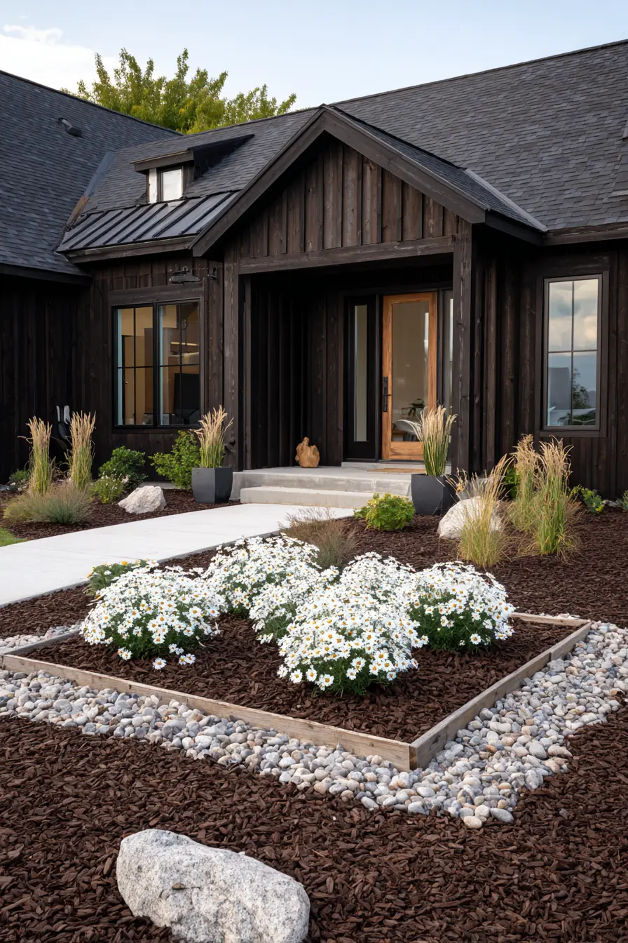 Fresh Blooms and Mulch Add Contrast to Modern Yards