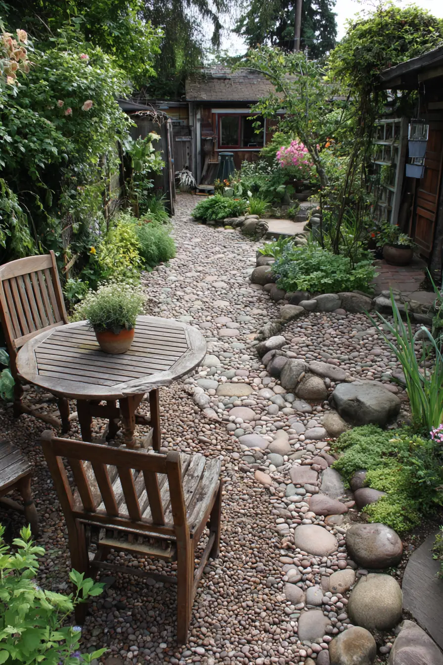 Pebble Pathway with Rustic Rock Borders