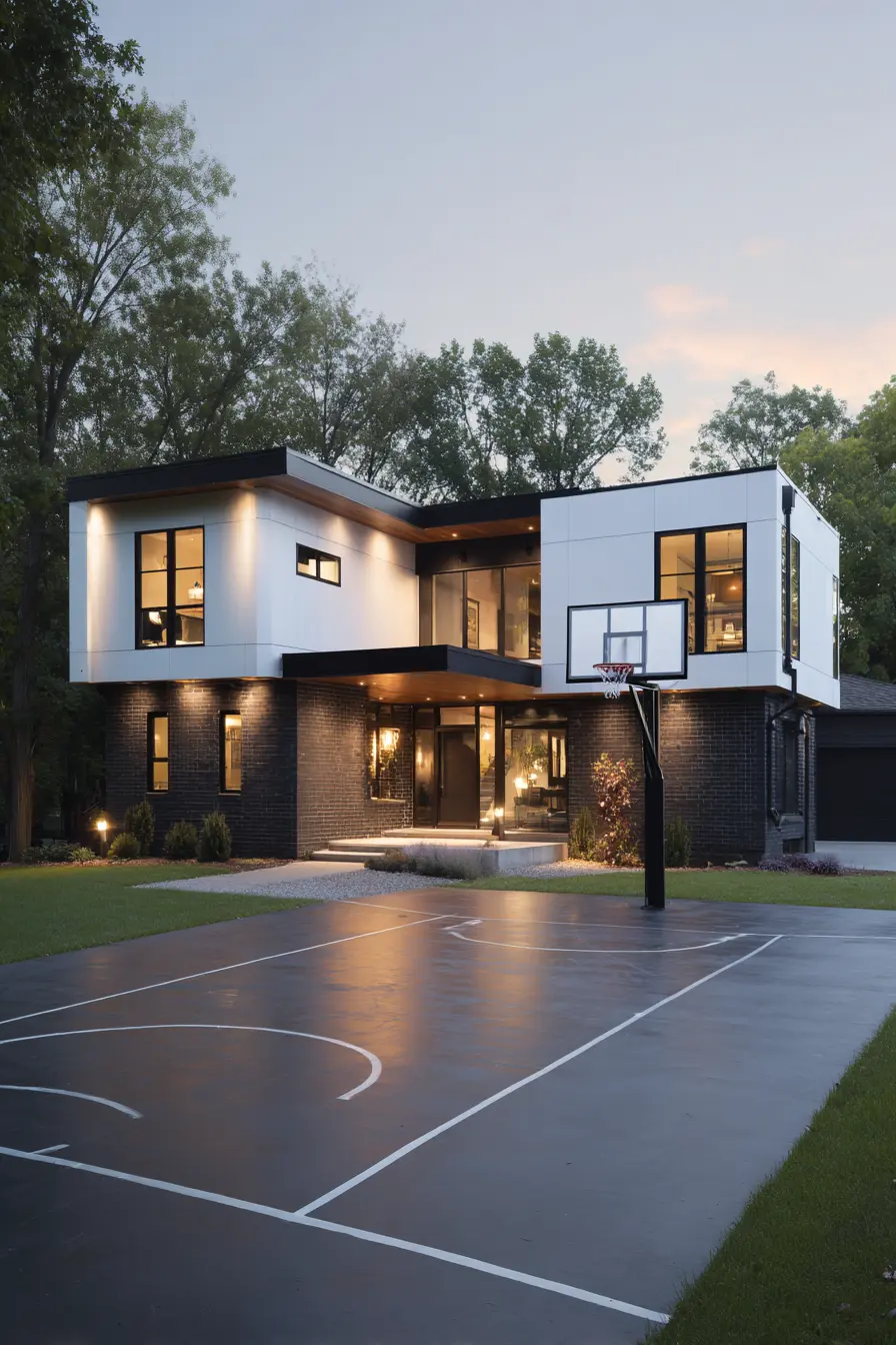 Modern Driveway Basketball Court with Sleek Design