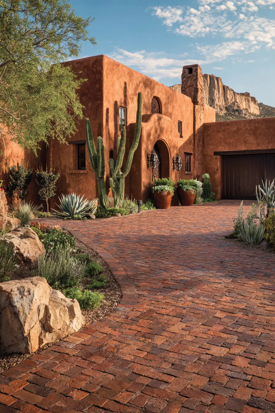 Rustic Red Brick Driveway for Southwestern Charm