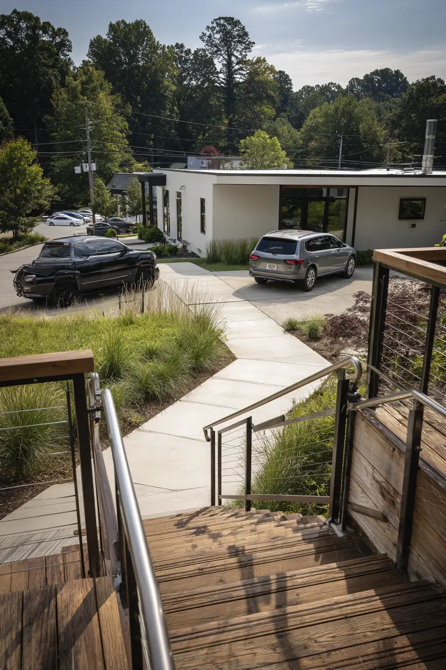 Modern Cable Ramp Handrail with Wooden Accents