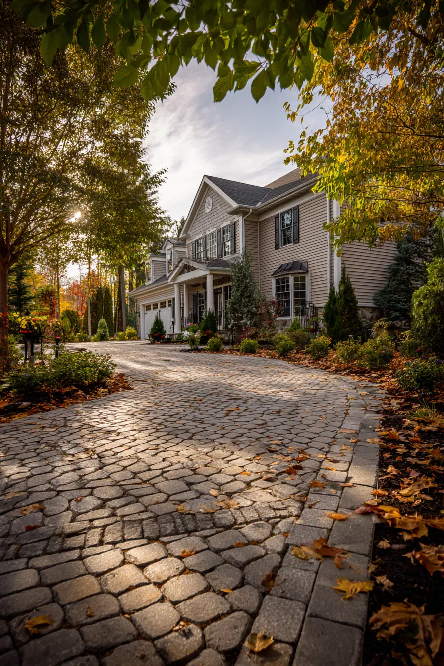 Cobblestone Driveway Divider with Classic Charm