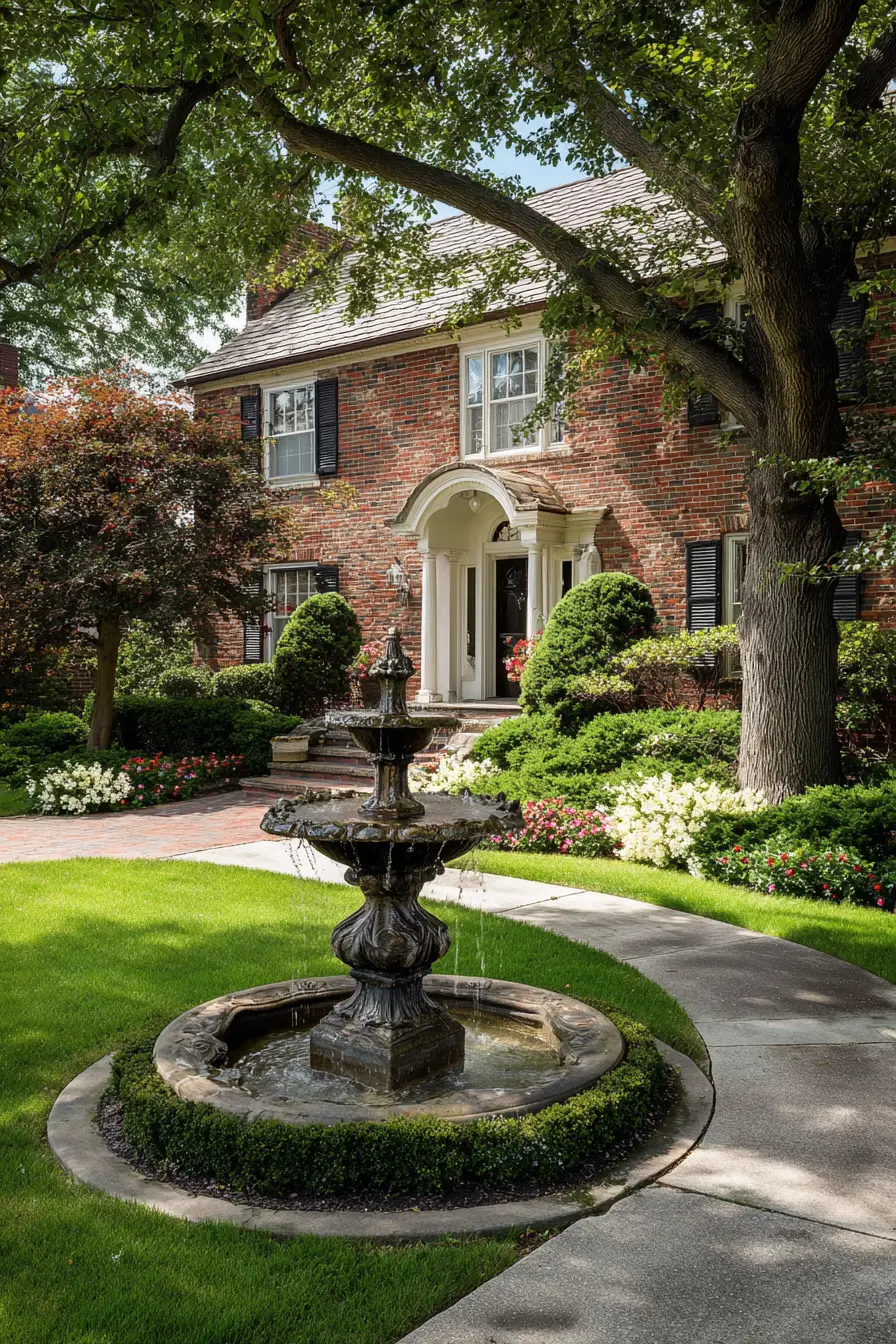 Classic Concrete Walkway with Timeless Fountain