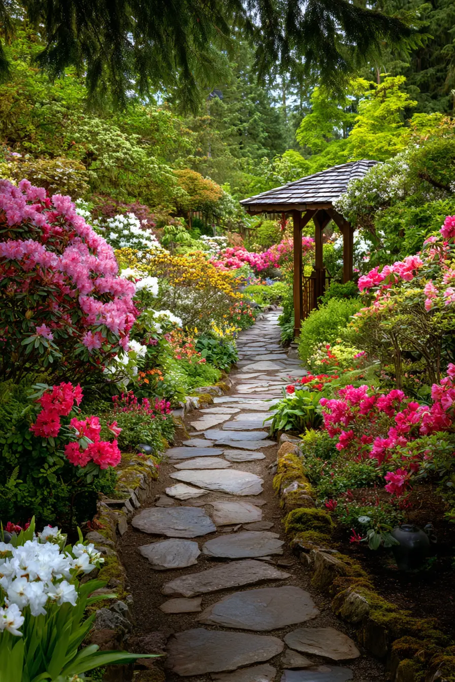 Natural Stone Walkway Surrounded by Blooms