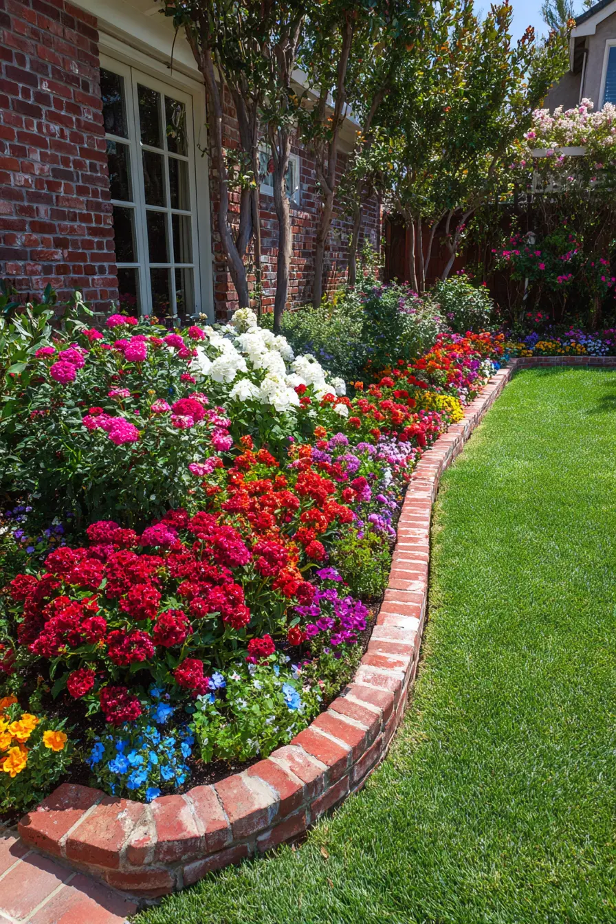 Classic Brick Edging with Colorful Blooms