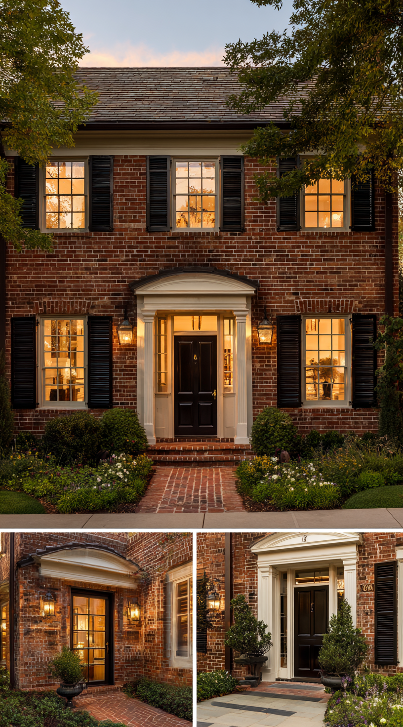 Evening Glow with Black Shutters and Warm Brick