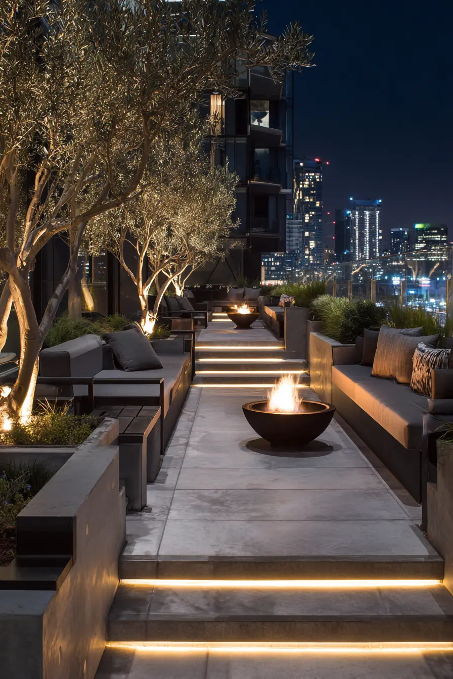 Rooftop Patio with Nighttime Elegance