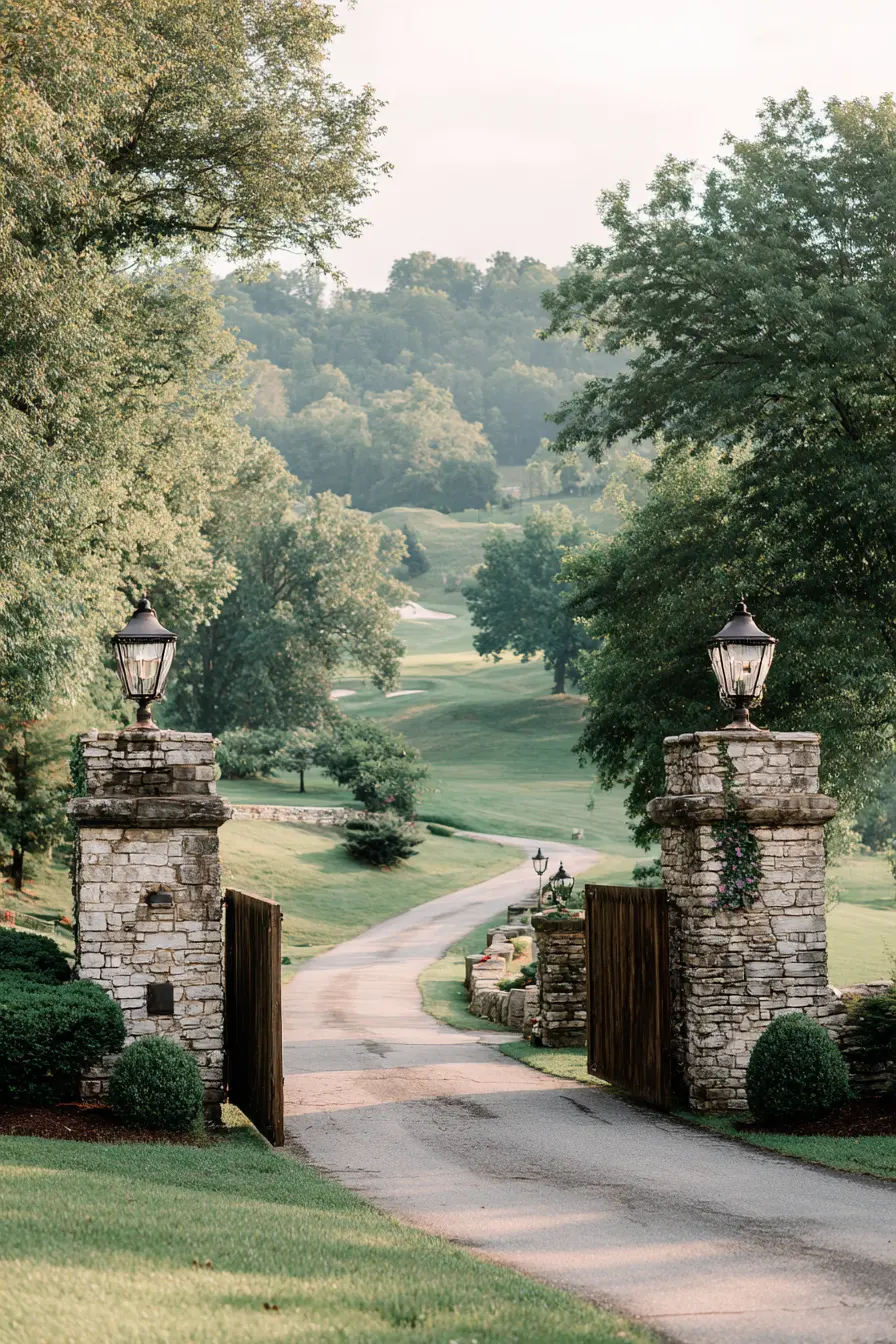 Stone Pillar Entrance with Graceful Country Drive