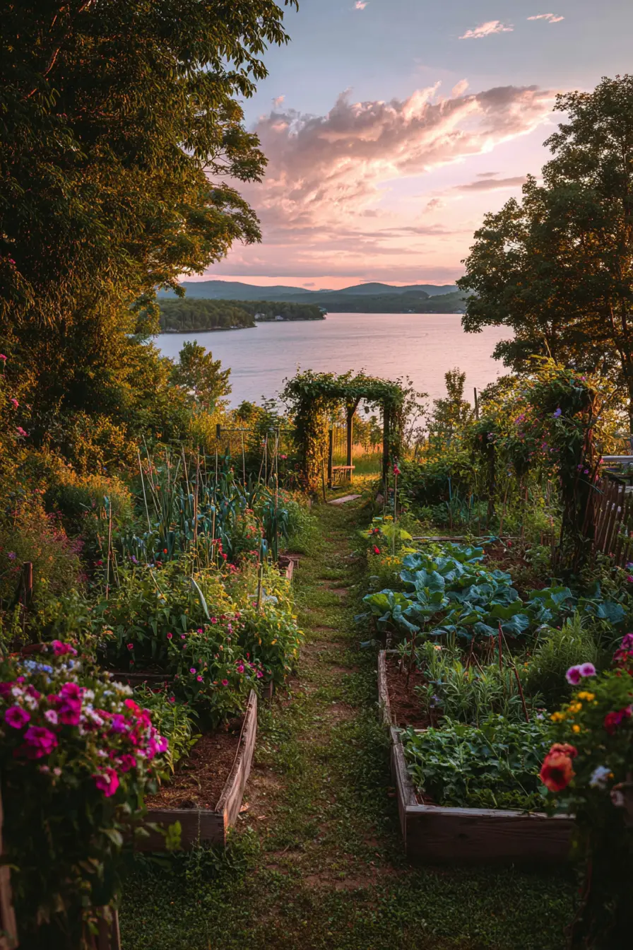Garden Path Leading to a Lakeside View