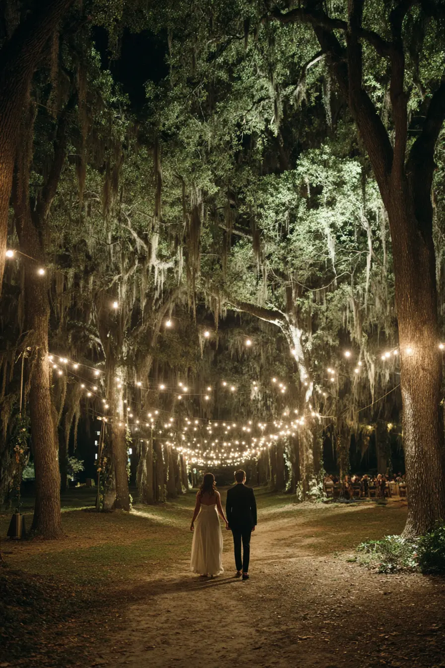 Enchanted Forest Walkway with String Lights
