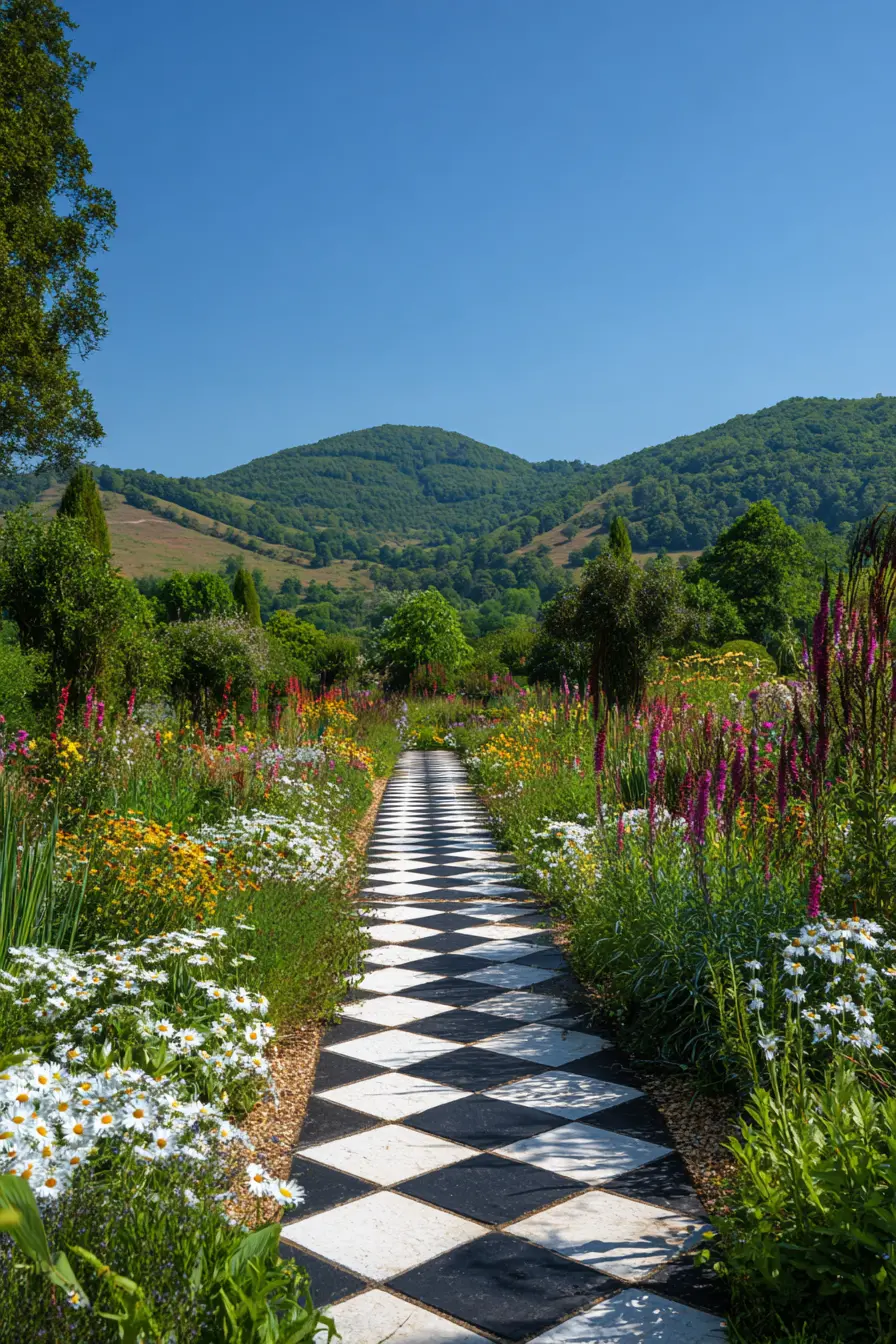 Bold Checkerboard Composite Walkway in Bloom
