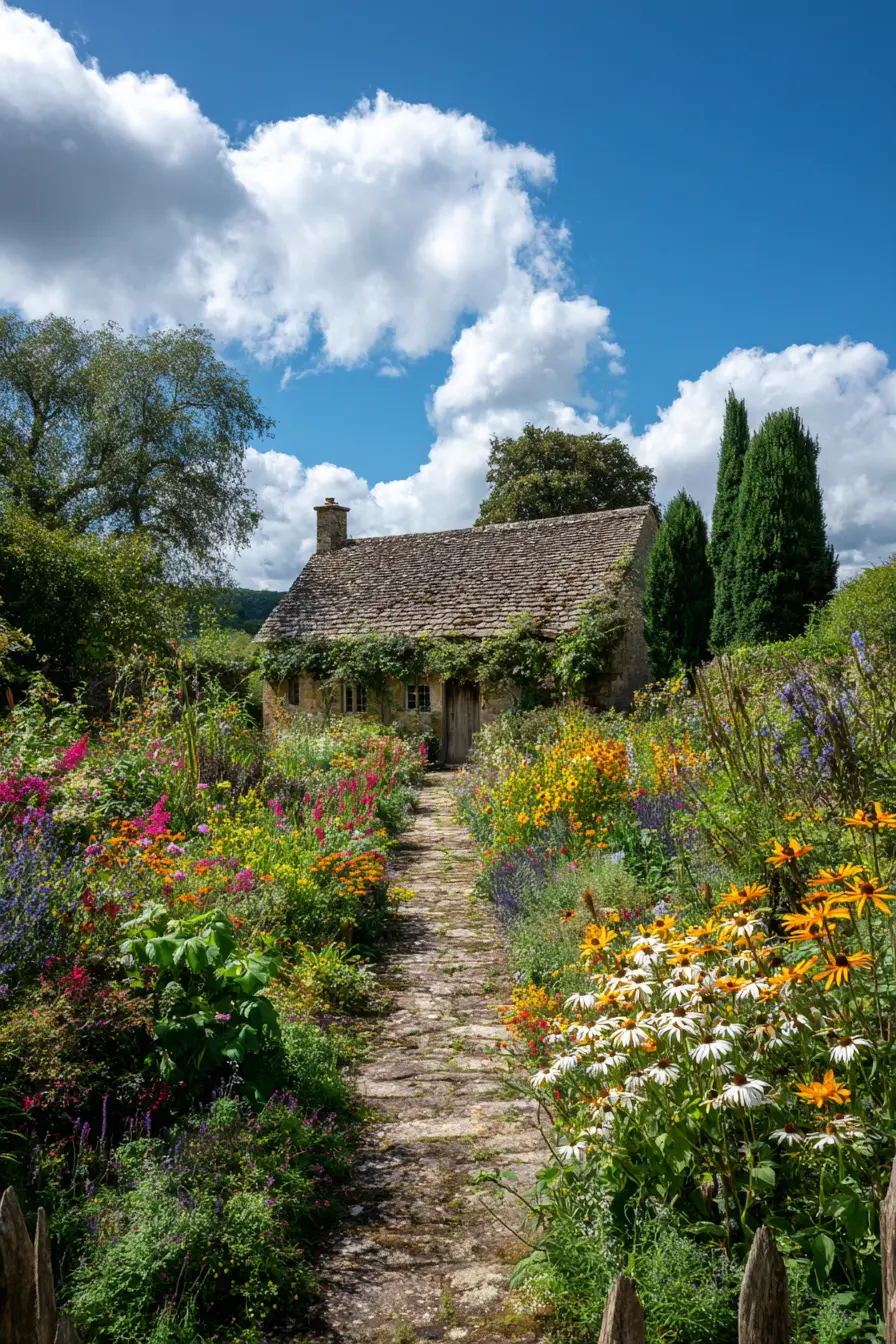 Stone Path Leading to a Cottage Garden Retreat