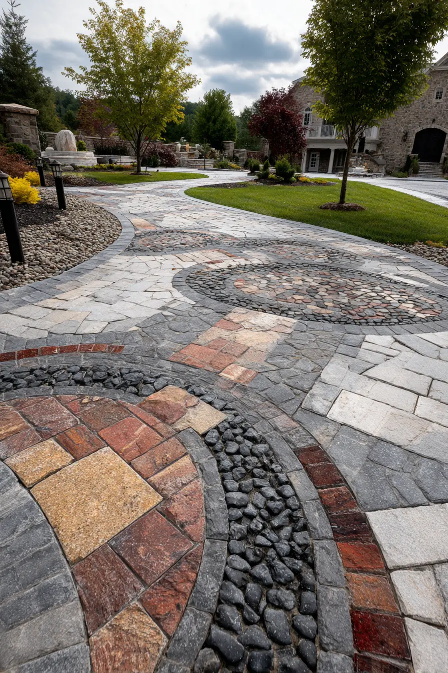 Artistic Block Paved Driveway with Geometric Patterns