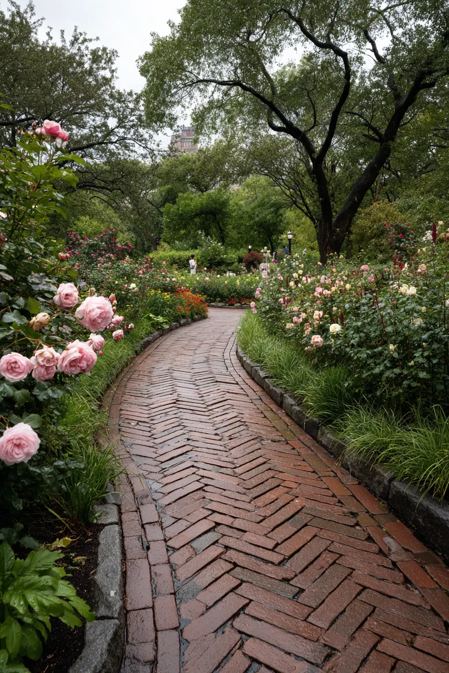 Classic Brick Pavers in a Lush Garden Path
