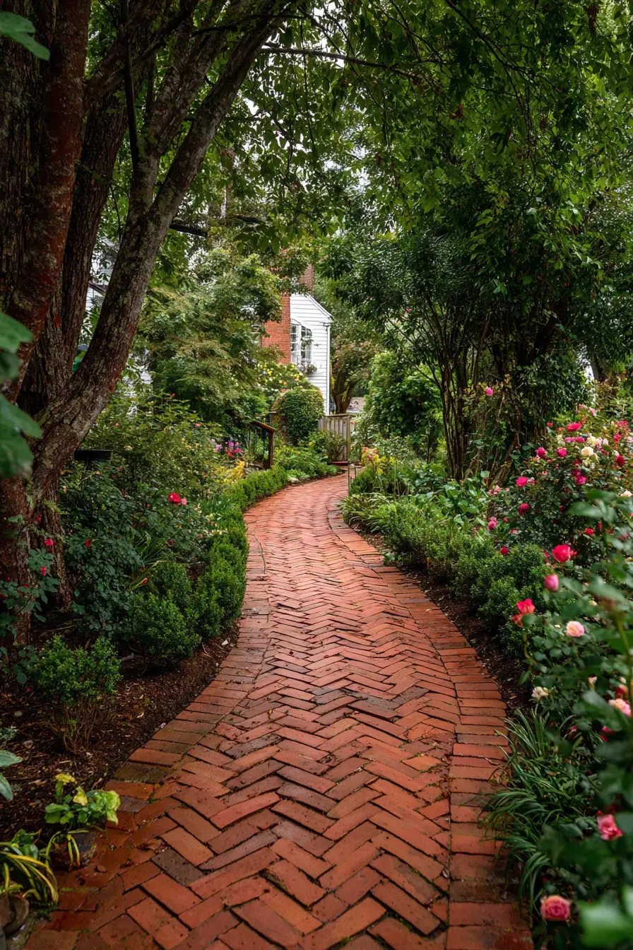 Rustic Garden Brick Paver Path