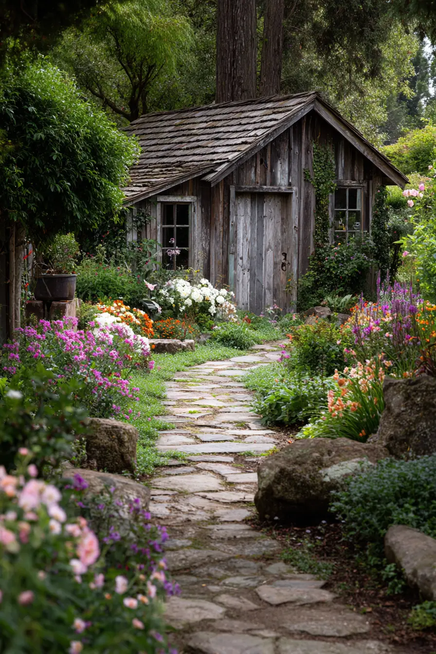 Stone Pathway to a Storybook Shed
