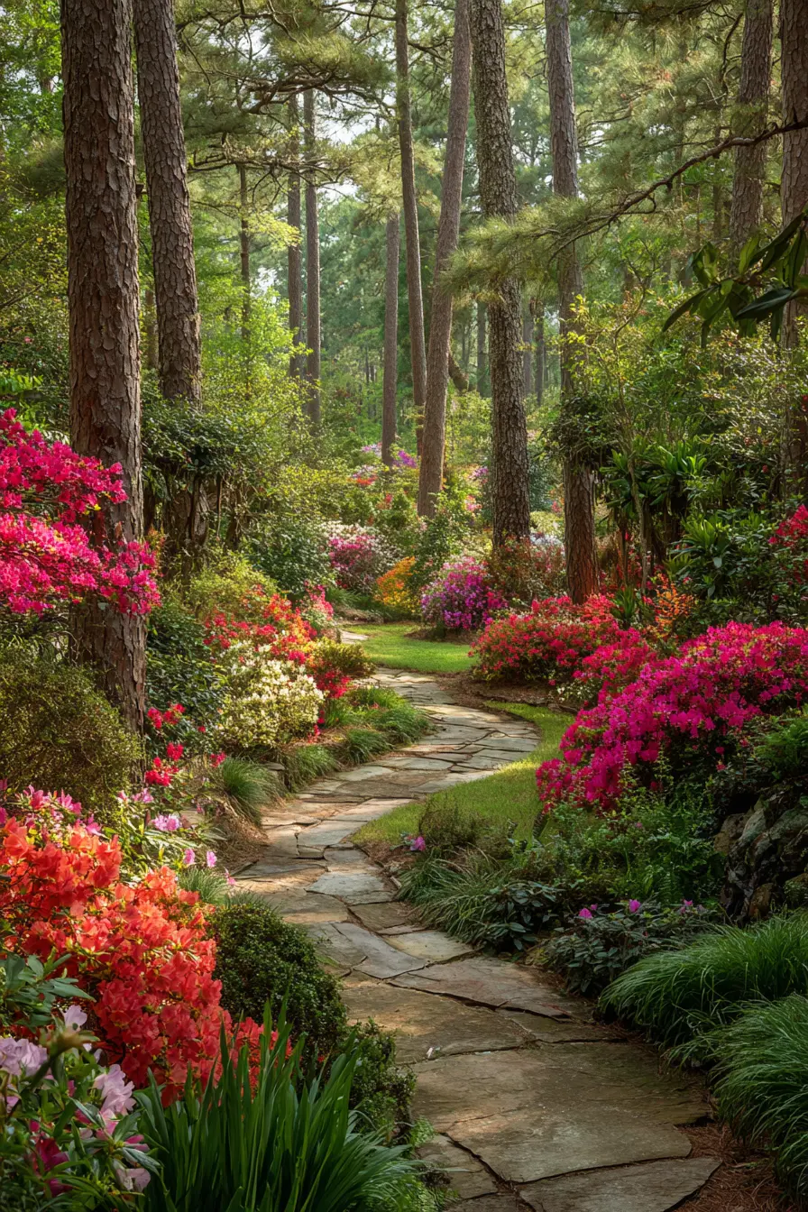 Stone Walkway Through a Blooming Woodland