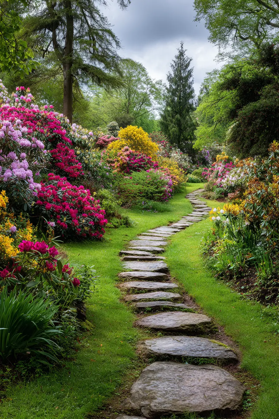 Stepping Stone Path Through Blooming Garden