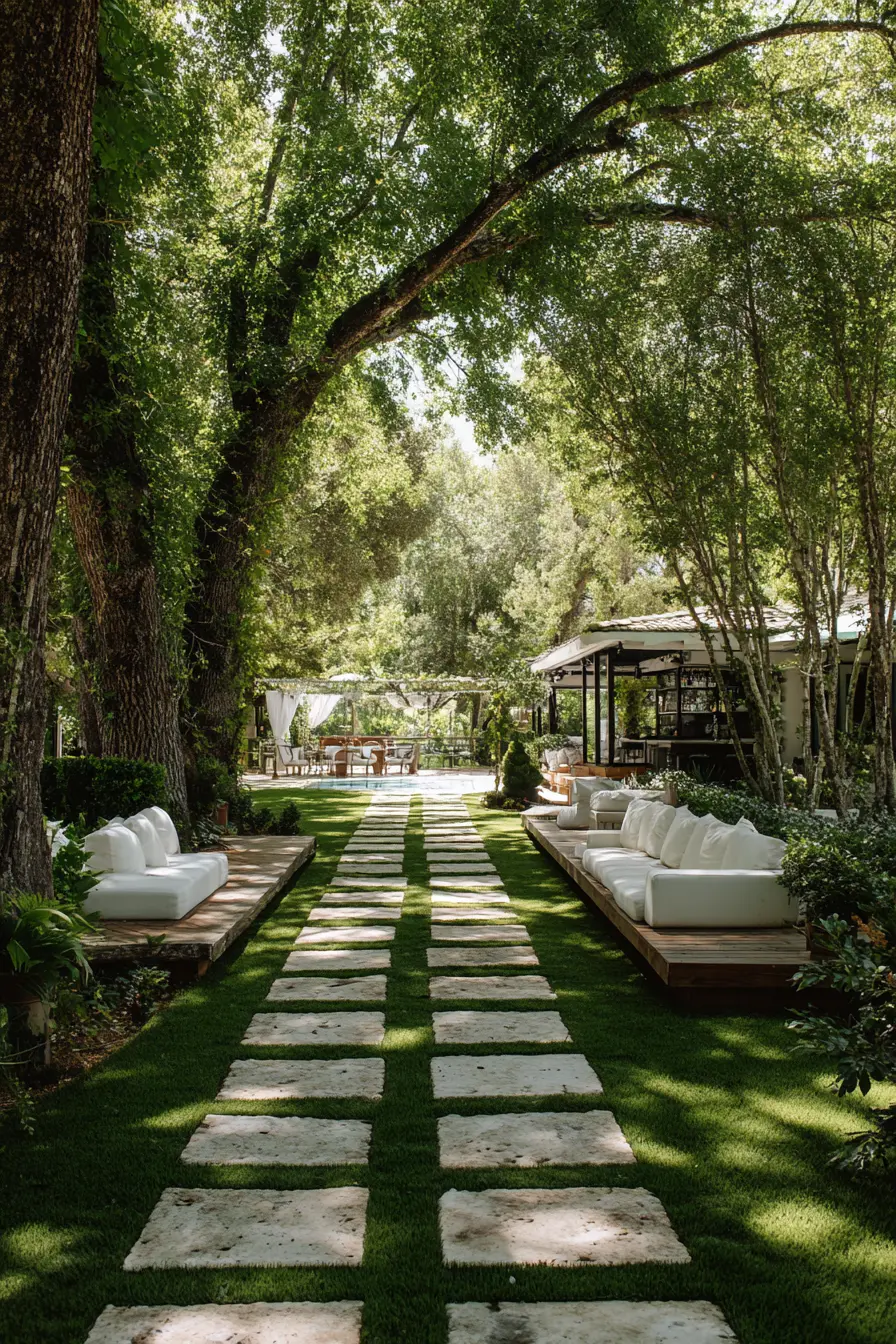 Stone Pavers with Green Lawn Path