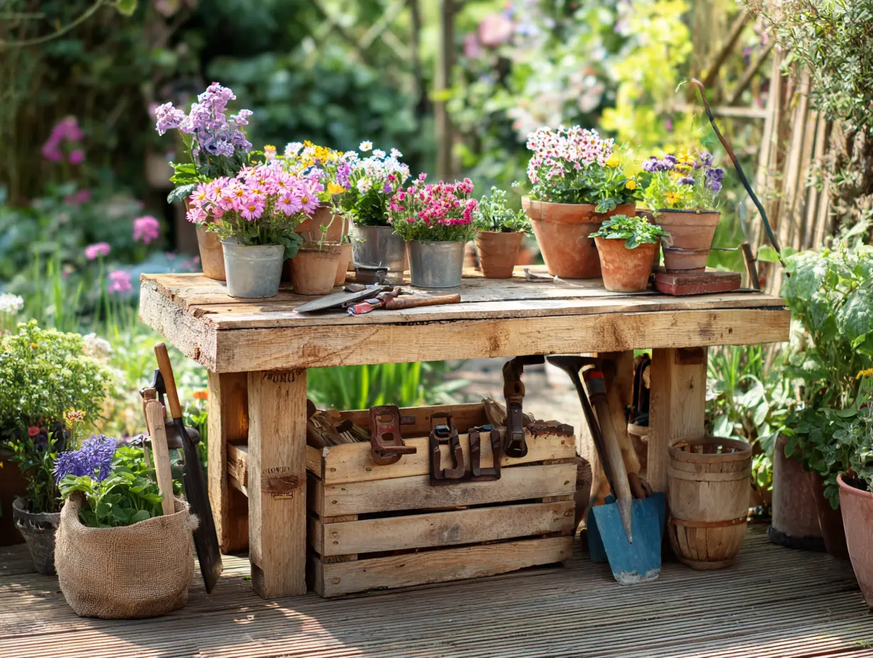 Convert a Pallet Into a Handy Bench for Organizing Garden Tools