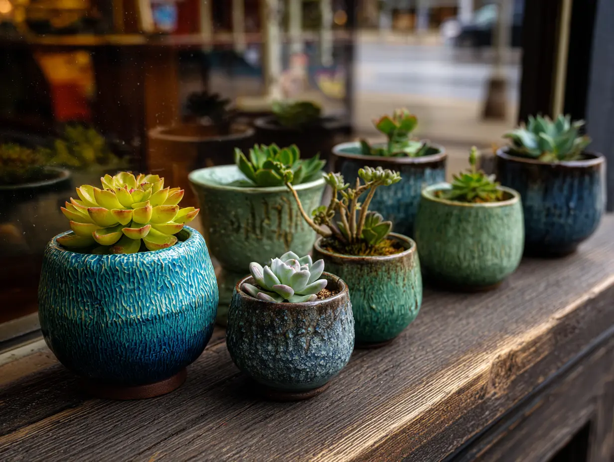 Decorate a Coffee Table With Small Succulents in Ceramic Pots