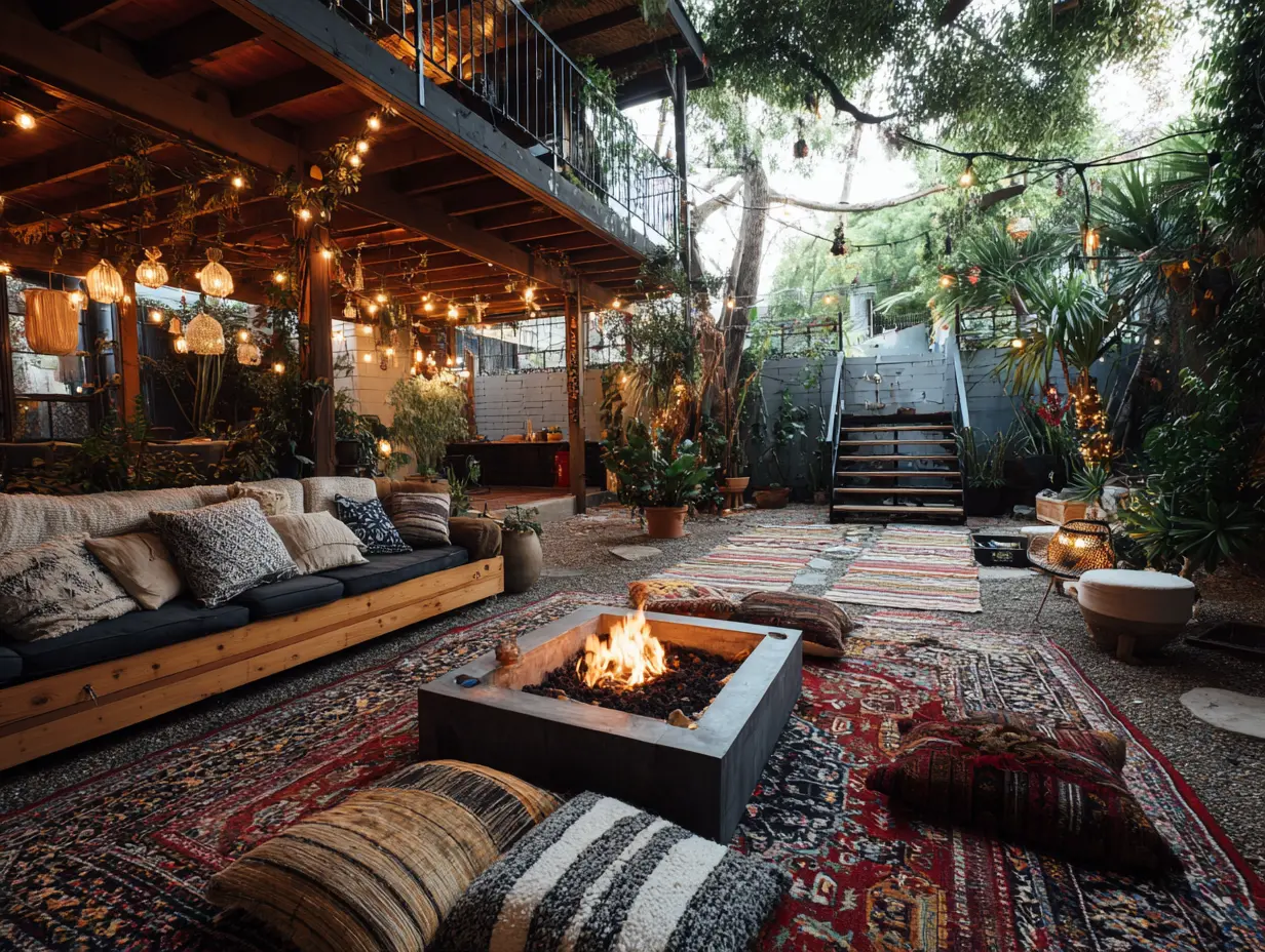 Transform the Fire Pit Area Into a Picnic Spot With Floor Cushions and Low Tables