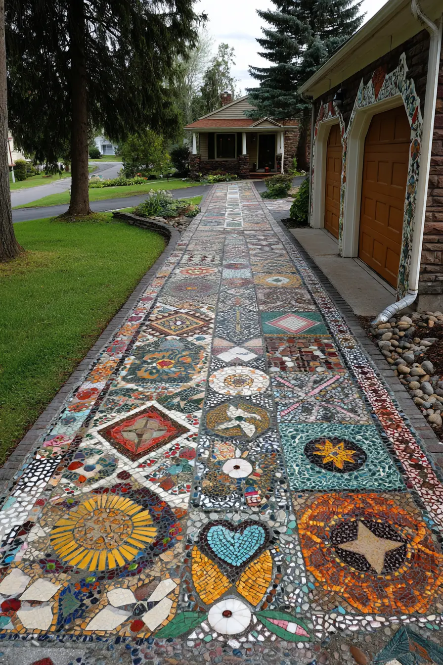 Artistic Mosaic Driveway with Bold Patterns