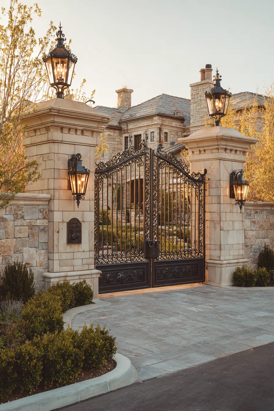 Grand Pillars with Ornate Iron Gate