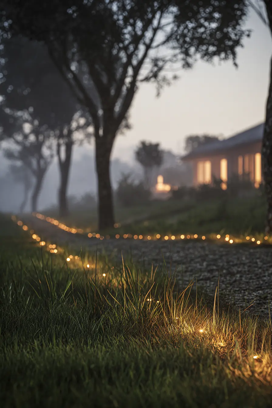 Gravel Driveway with Soft Path Lighting
