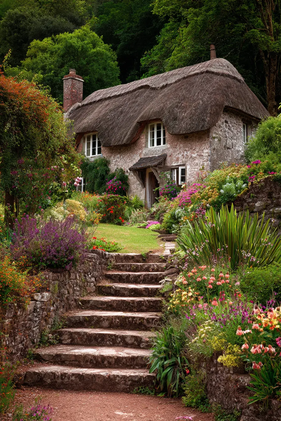 Stone Stairway to a Cottage Garden