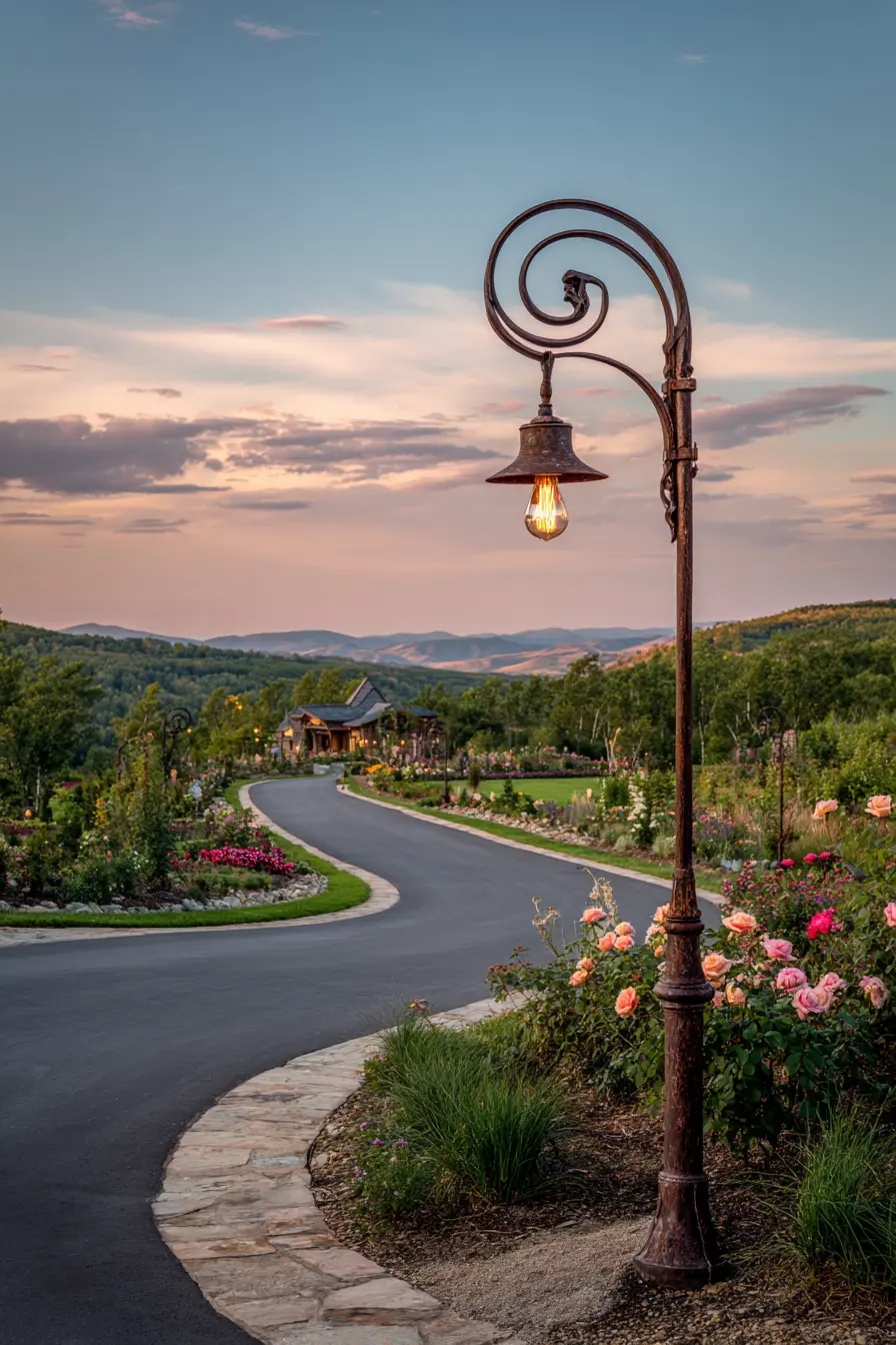 Rustic Curved Driveway Lamp Post