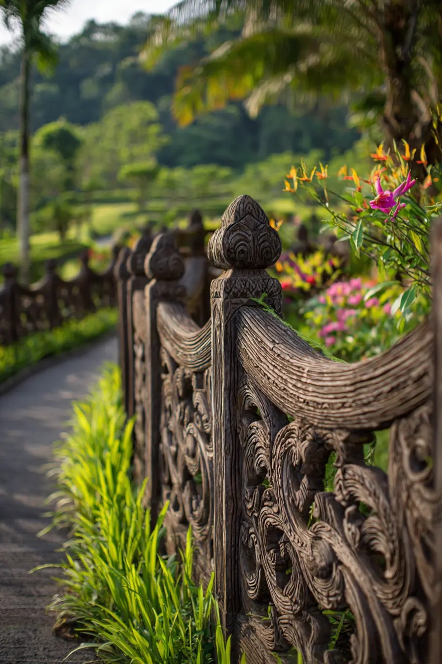 Ornate Wooden Fence for a Decorative Driveway Barrier