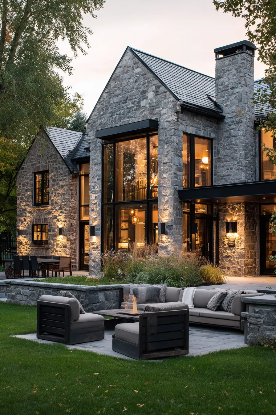 Rustic Stone Exterior with Modern Window Design