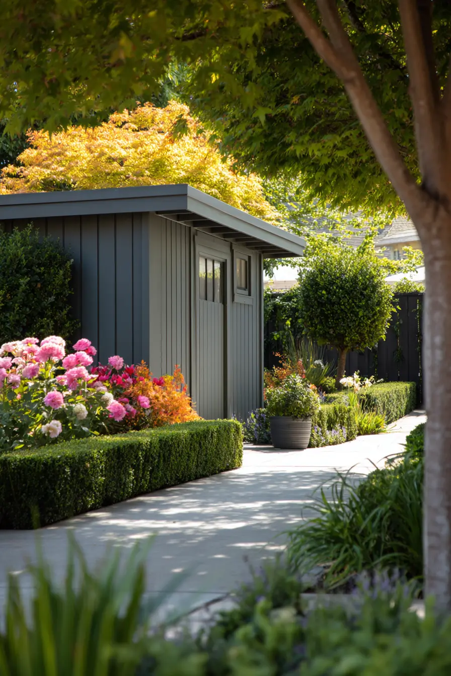 Sleek Charcoal Metal Shed with Modern Appeal