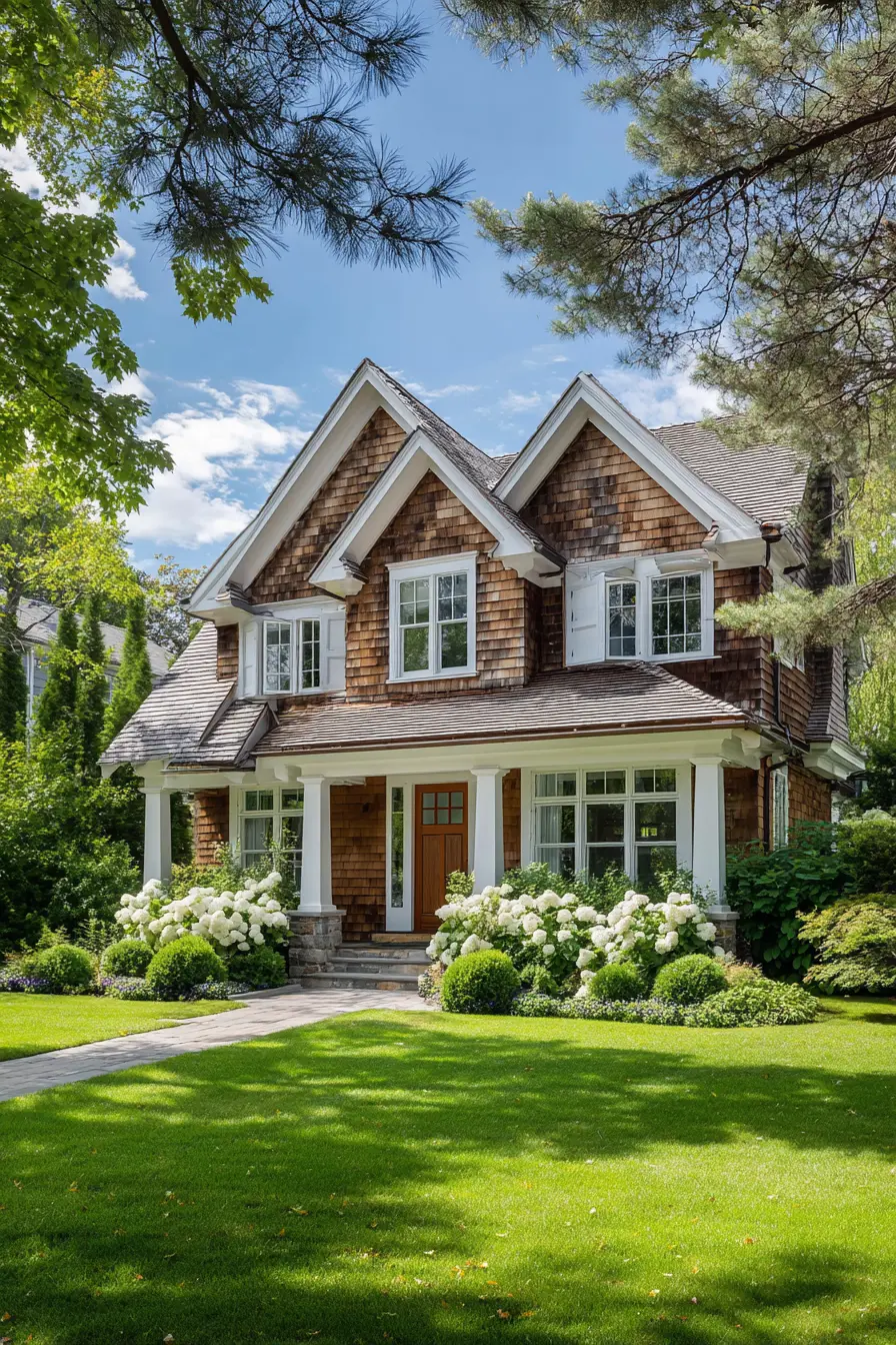 Warm Cedar Shake Siding with Classic Trim