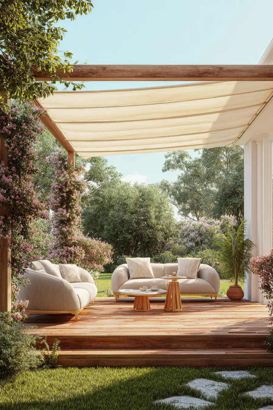 Cozy Deck with Fabric Overhang Roof