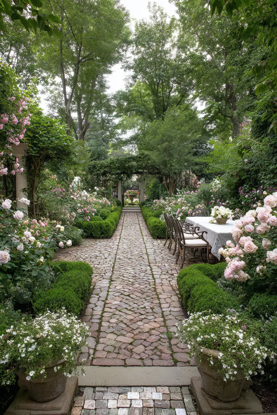 Romantic Garden Path with Cobblestone Charm