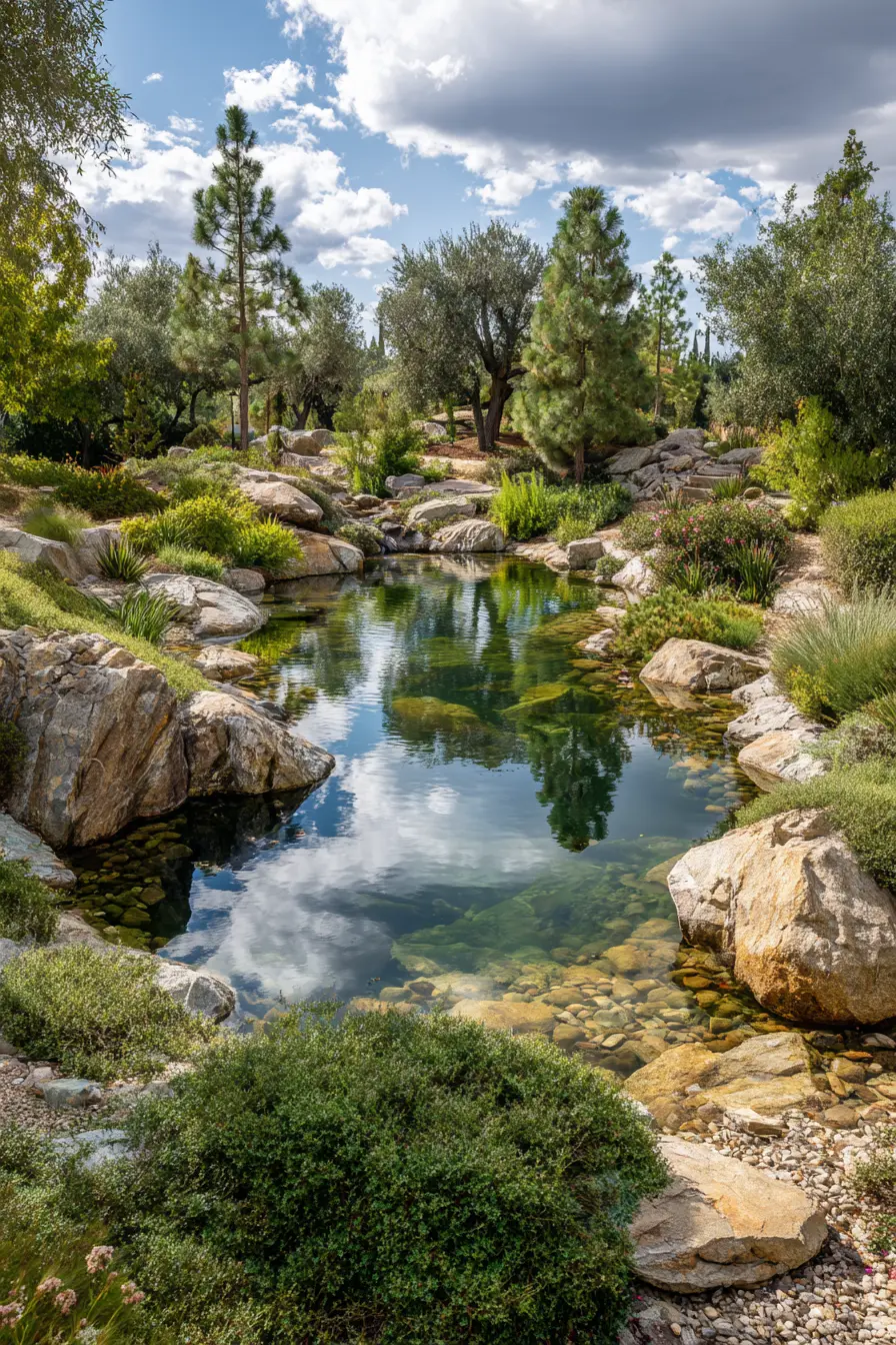 Natural Rock Edging Around a Garden Pond