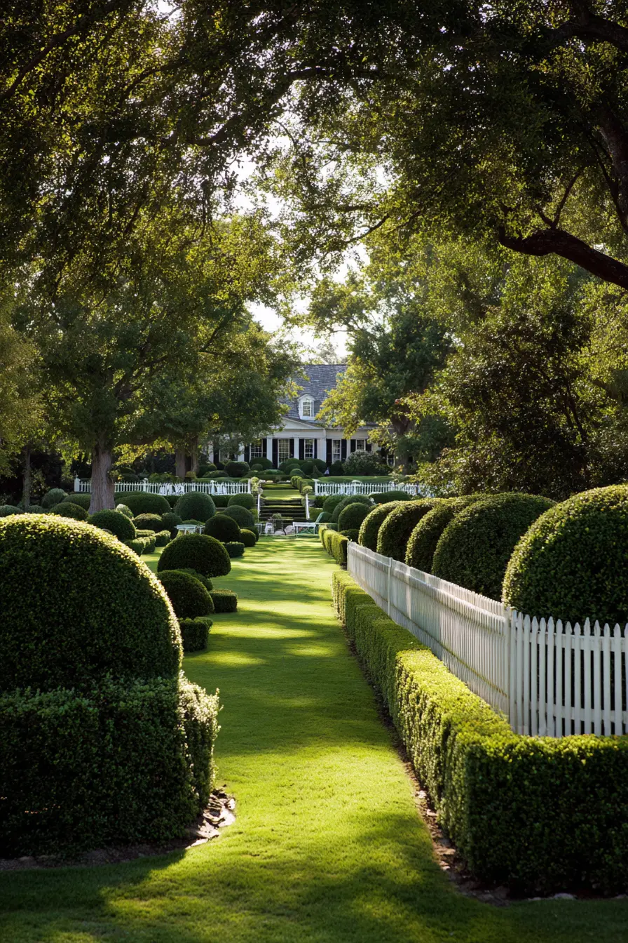 Formal Hedge Edging with Classic White Fencing