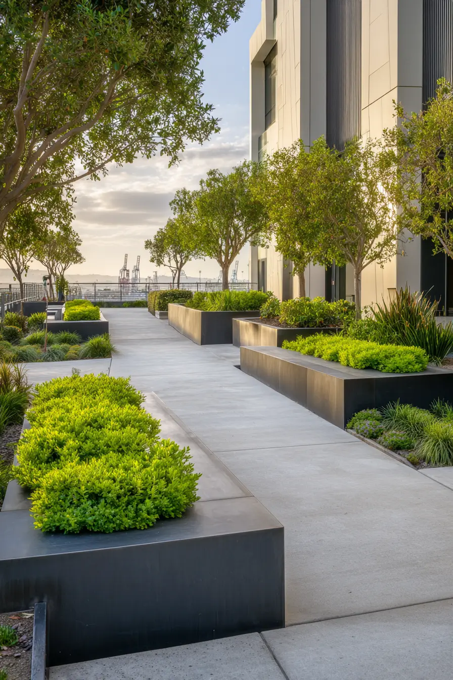 Sleek Modern Driveway Planters with Geometric Design