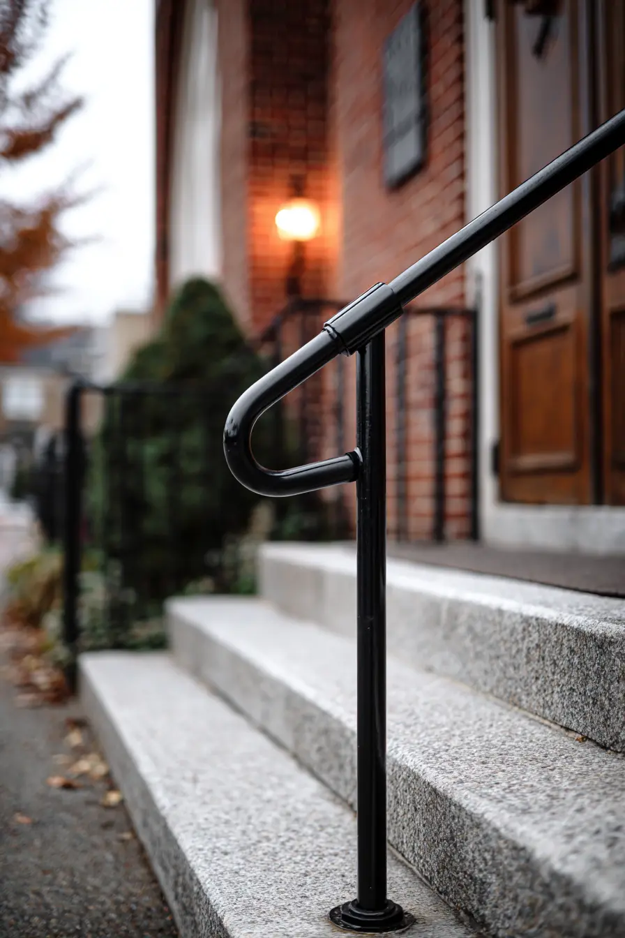 Simple Black Metal Ramp Handrail for Classic Entrances