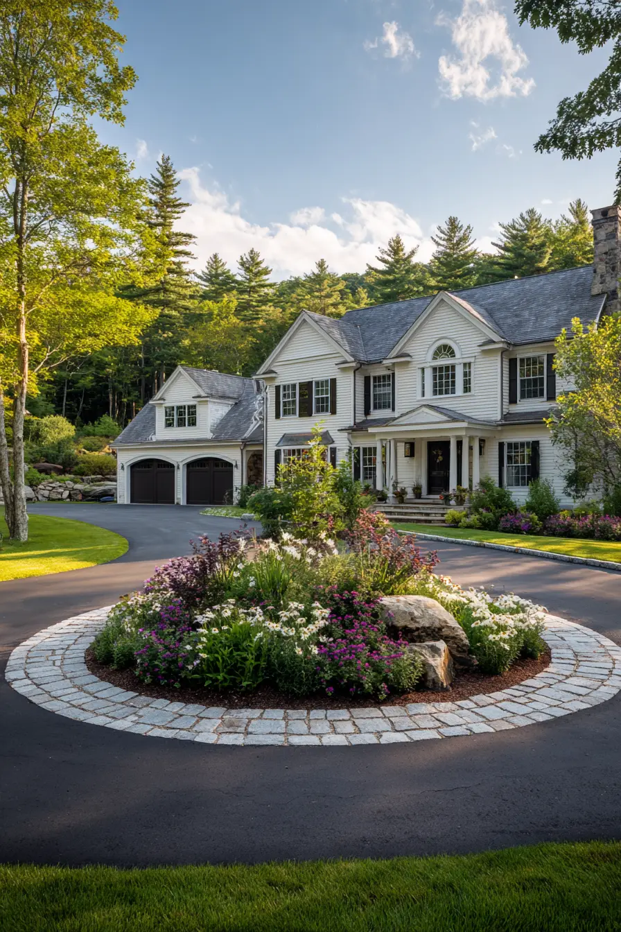 Roundabout Garden Feature in a Pea Gravel Driveway