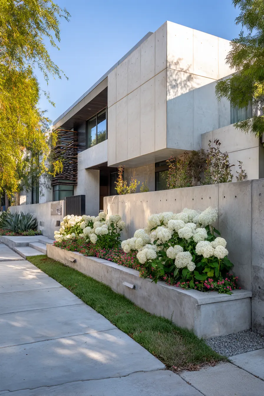 Contemporary Concrete Front Yard with Raised Planters