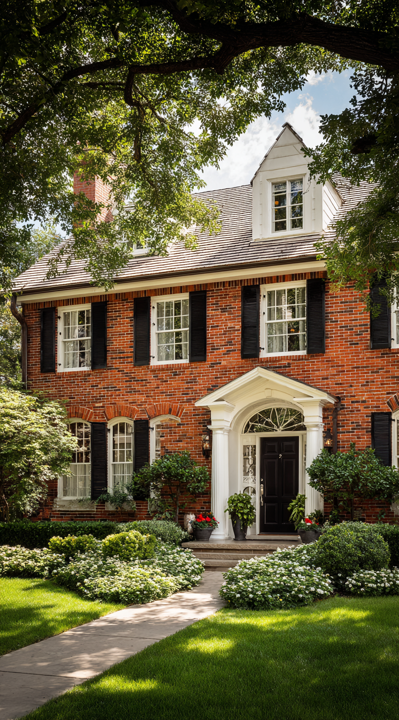 Balanced Black and White Accents on Red Brick