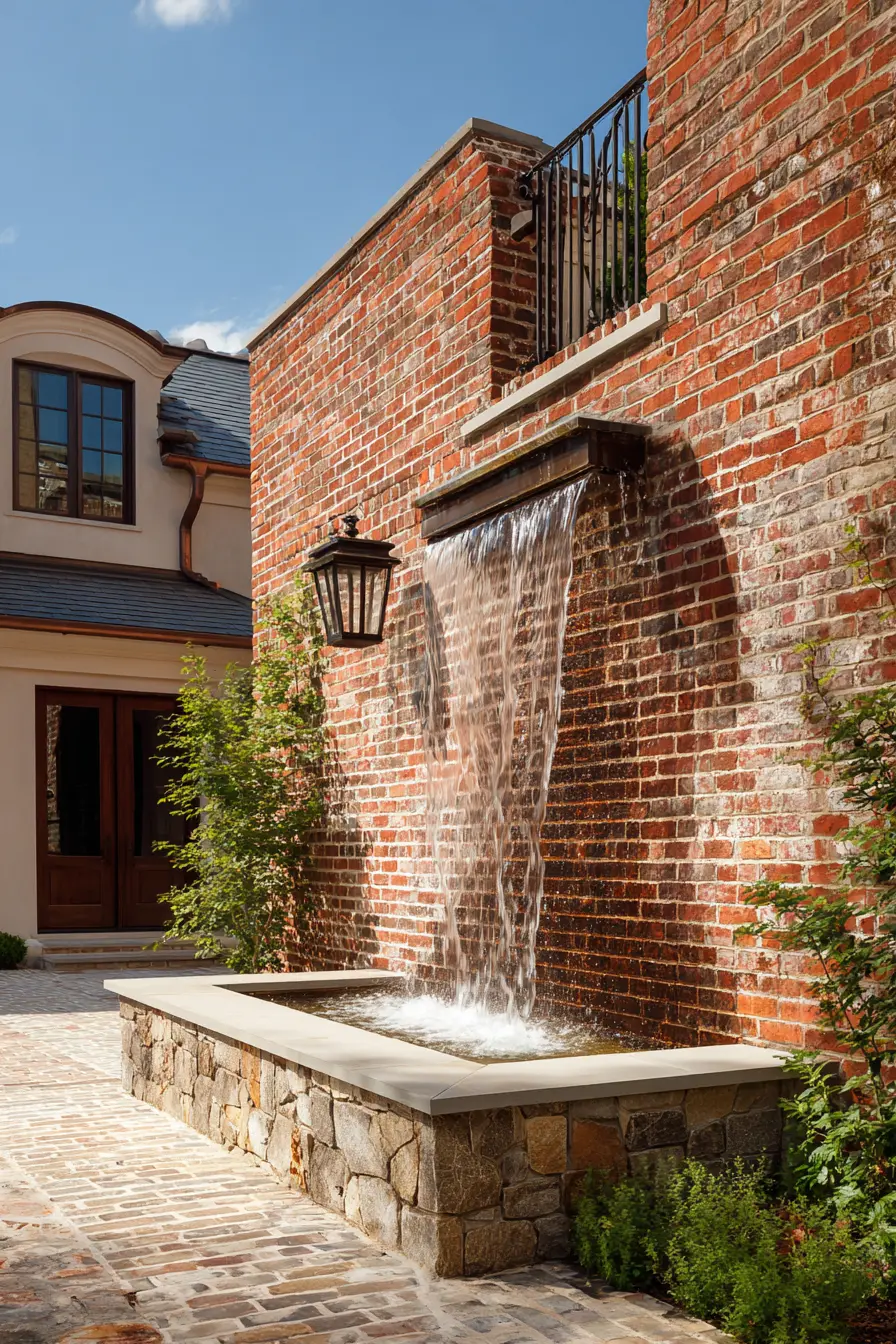 Brick Wall Driveway with Waterfall Feature